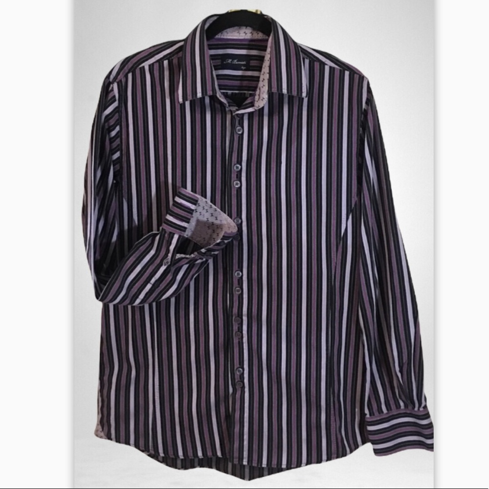 M. Benisti Purple Striped Dress Shirt Size Large